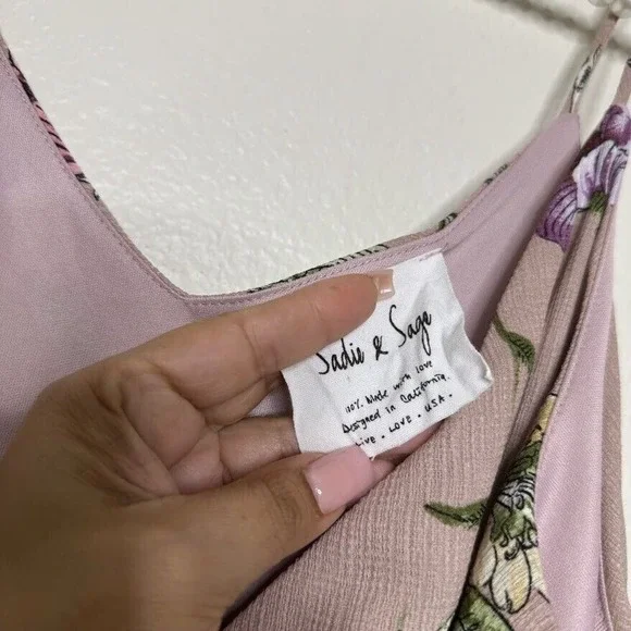 Sadie & Sage Pink Floral Print Sleeveless V Neck Preppy Spring Wrap Dress Medium - Picture 6 of 9